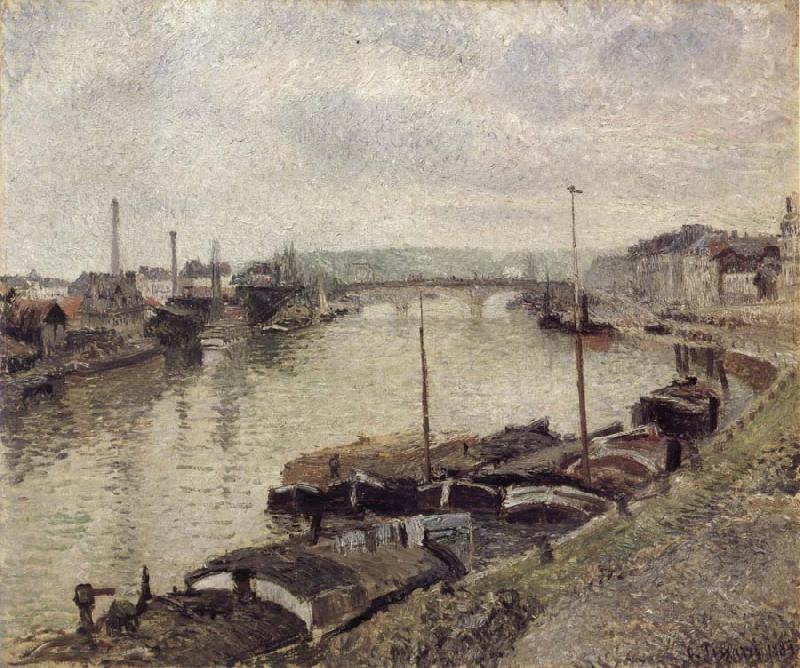 Camille Pissarro The Stone bridge and barges at Rouen oil painting image